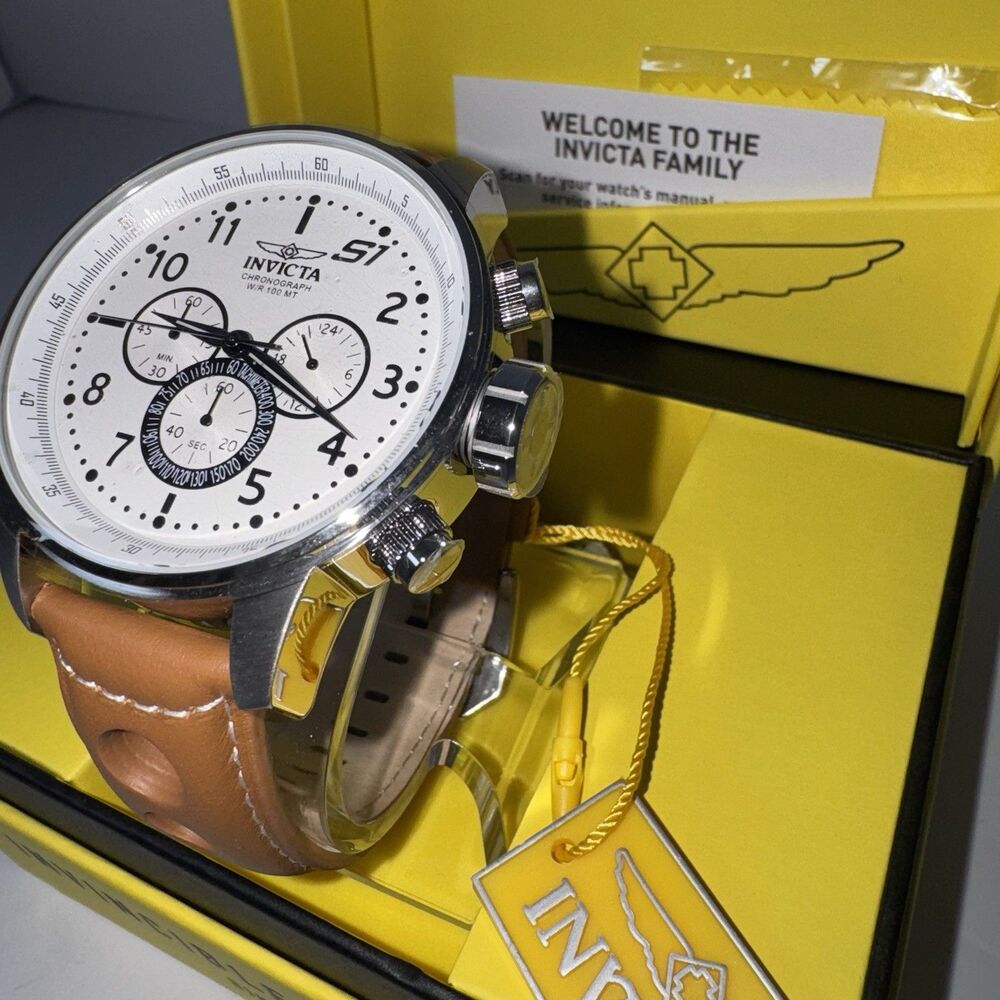 Invicta S1 Men’s Chronograph Quartz White Dial Brown Leather Strap 100m - Picture 4 of 16